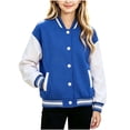 thumbnail image 1 of Lutiedan Kids Varsity Baseball Bomber Jacket Boys Girls Long Sleeve Button down Jackets Unisex School Uniform Jackets Size 1-15, 1 of 7