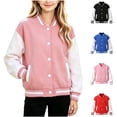 thumbnail image 1 of Lutiedan Kids Varsity Baseball Bomber Jacket Boys Girls Long Sleeve Button down Jackets Unisex School Uniform Jackets Size 1-15, 1 of 7