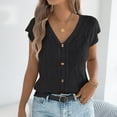 thumbnail image 1 of Lutiedan Knited Tops for Women V Neck Ruffle Short Sleeve Basic Work Button Down Shirt Loose Fit Texture Fashion Summer Tops for Going Out, 1 of 8