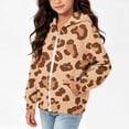 thumbnail image 1 of Lutiedan Leopard Zip up Hoodie for Girls Oversized Fleece Lined Warm Outerwear Lightweight Fall Winter Sweatshirt Size 4-12,Coffee, 1 of 6