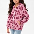 thumbnail image 1 of Lutiedan Leopard Zip up Hoodie for Girls Oversized Fleece Lined Warm Outerwear Lightweight Fall Winter Sweatshirt Size 4-12,Hot Pink, 1 of 6
