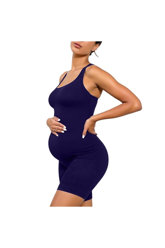 Maternity Jumpsuit Sleeveless Scoop Neck Bodysuit Pregnancy Shapewear Athletic Workout Yoga Shorts Romper