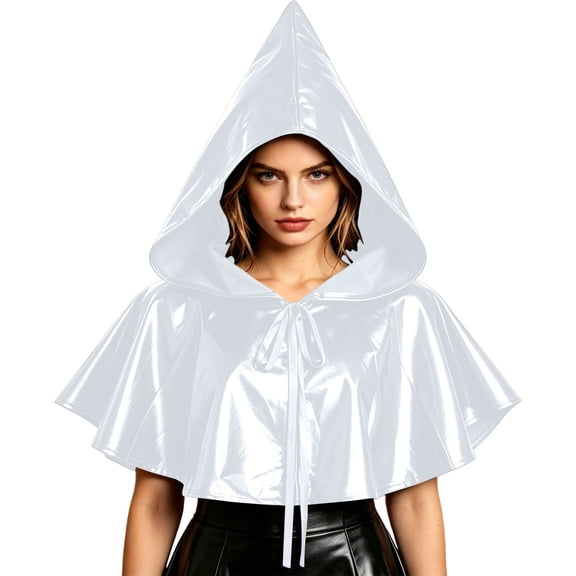 Lutiedan Medieval Cape with Pointed Hood for Women and Men Halloween Shiny Short Poncho Cloak Renaissance Hooded Cloak with Tie