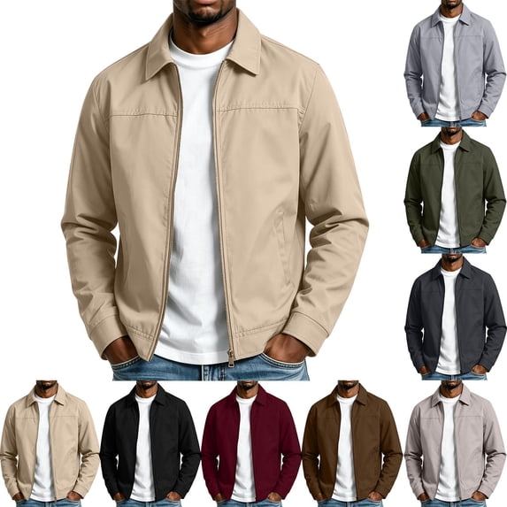 Lutiedan Men's Lightweight Jackets Full Zip Turndown Collar Jacket Fall Casual Windproof Business Outwear with Pockets S-3XL,Beige