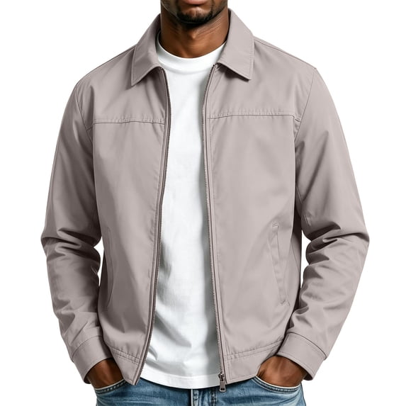 Lutiedan Men's Lightweight Jackets Full Zip Turndown Collar Jacket Fall Casual Windproof Business Outwear with Pockets S-3XL,Rose Gold