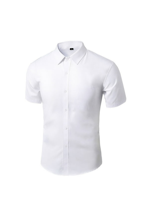 Mens Button Down Dress Shirt Short Sleeve Stretch Wrinkle-Free Solid Formal Shirt Collared Business Casual Work Shirts