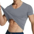 thumbnail image 1 of Lutiedan Mens Ice Silk T-Shirt Solid Short Sleeved V Neck Tee Shirts Seamless Stretch Lightweight Running Fitness Summer Top, 1 of 7