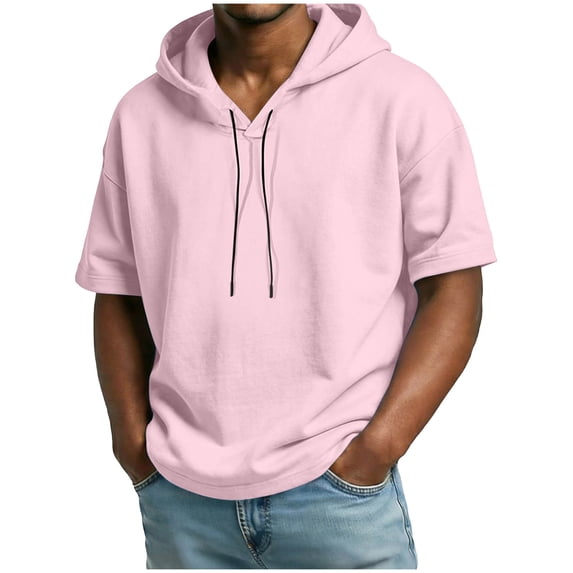 Lutiedan Mens Short Sleeve Hoodie Loose Fit Casual Workout Gym Pullover Tops Running Athletic Lightweight Hooded Sweatshirt