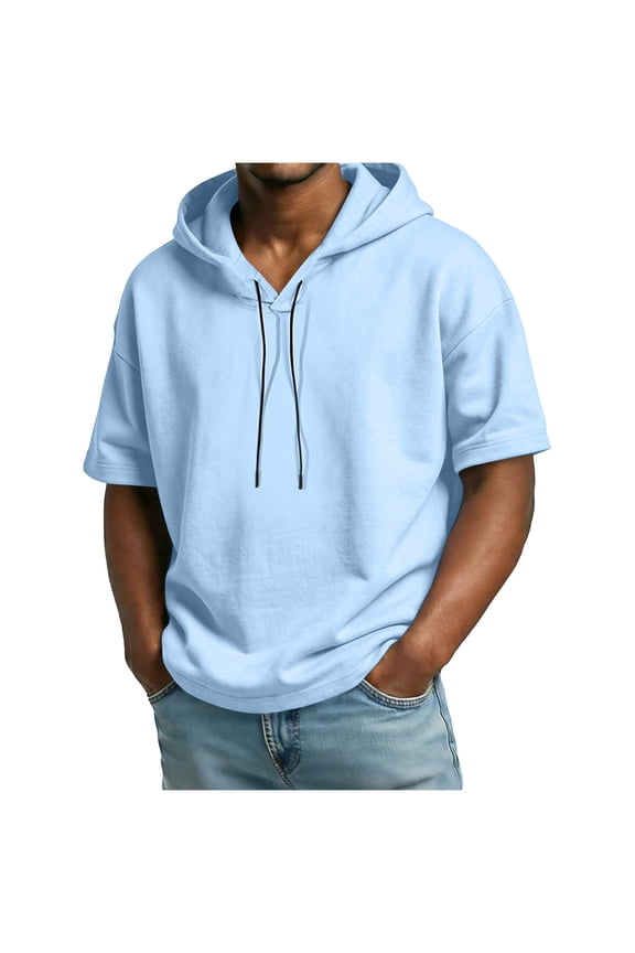 Mens Short Sleeve Hoodie Loose Fit Casual Workout Gym Pullover Tops Running Athletic Lightweight Hooded Sweatshirt