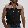 thumbnail image 1 of Lutiedan Mens Sleeveless Button Down Shirts Summer Casual Color Patchwork Tank Top Turndown Collar Cargo Shirt Vests with Pocket, 1 of 5