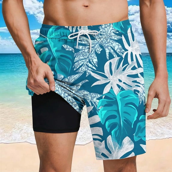 Lutiedan Mens Swim Trunks Hawaiian Bathing Mesh Lining Swimsuits Summer Beach Bathing Suit Swim Shorts Quick Dry Board Shorts with Pockets