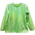 thumbnail image 1 of Lutiedan Metallic Sequin Tops for Girls Holographic Glitter Long Sleeve Dance Shirts Sparkle Crewneck Party Shirts Size 2-15, 1 of 5