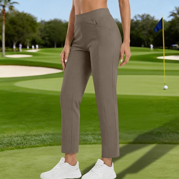Lutiedan Pants for Women Straight Leg High Waisted Stretch Golf Work Dress Cropped Pants Summer Casual Business Petite Ankle Slacks Lounge Pants with Pockets