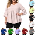 thumbnail image 1 of Lutiedan Plus Size Babydoll Tops for Women Ruffle 3/4 Sleeve V Neck Peplum Shirts Dressy Casual Pleated Tunic Blouse XL-5XL, 1 of 7