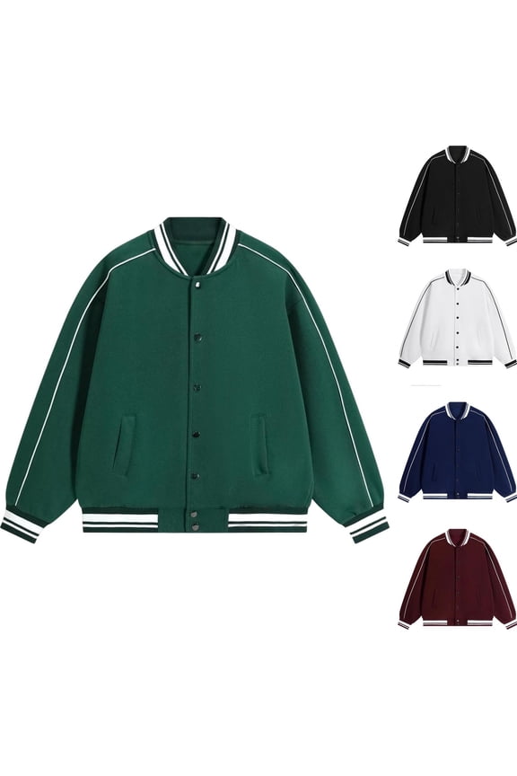 Plus Size Baseball Varsity Jacket for Women Button Down Fall Bomber Jacket Causal Long Sleeve Jacket with Pockets S-5XL