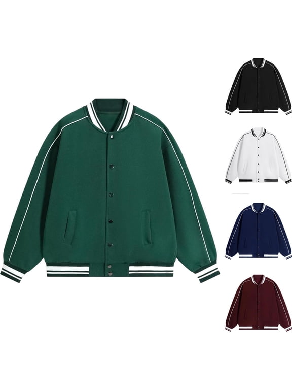 Plus Size Baseball Varsity Jacket for Women Button Down Fall Bomber Jacket Causal Long Sleeve Jacket with Pockets S-5XL