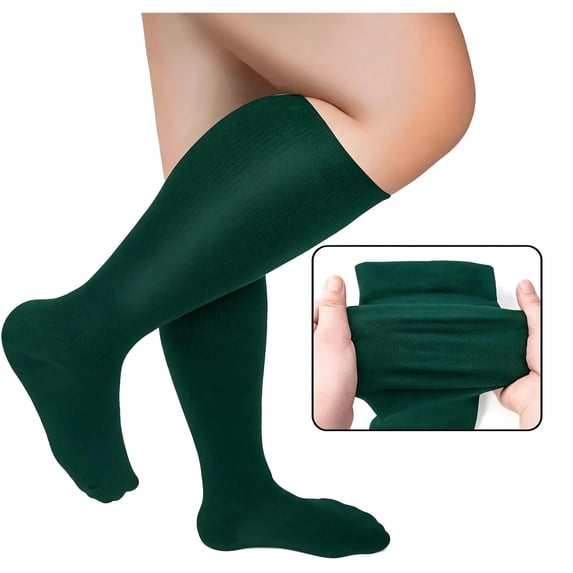 Lutiedan Plus Size Knee High Socks for Women, Seamless High Stretch Socks, Wide Calf Circumference 40-65cm Socks XXL-7XL,Green