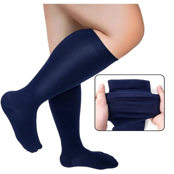 Lutiedan Plus Size Knee High Socks for Women, Seamless High Stretch Socks, Wide Calf Circumference 40-65cm Socks XXL-7XL,Navy