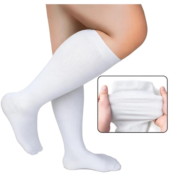 Lutiedan Plus Size Knee High Socks for Women, Seamless High Stretch Socks, Wide Calf Circumference 40-65cm Socks XXL-7XL,White