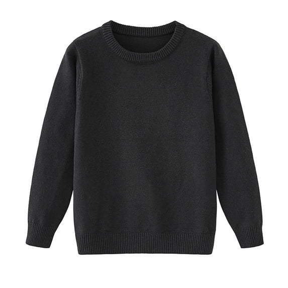 Lutiedan Pullover Sweaters for Girls Long Sleeve Drop Shoulder Sweaters Casual Crew Neck Knit Blouse Sizes 2-15,Black