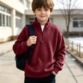 thumbnail image 1 of Lutiedan Quarter Zip Sweatshirts for Boys Waffle Knit Baggy Pullover Tops Long Sleeve Mock Neck Fall Sweatshirts Size 3-14,Wine, 1 of 8