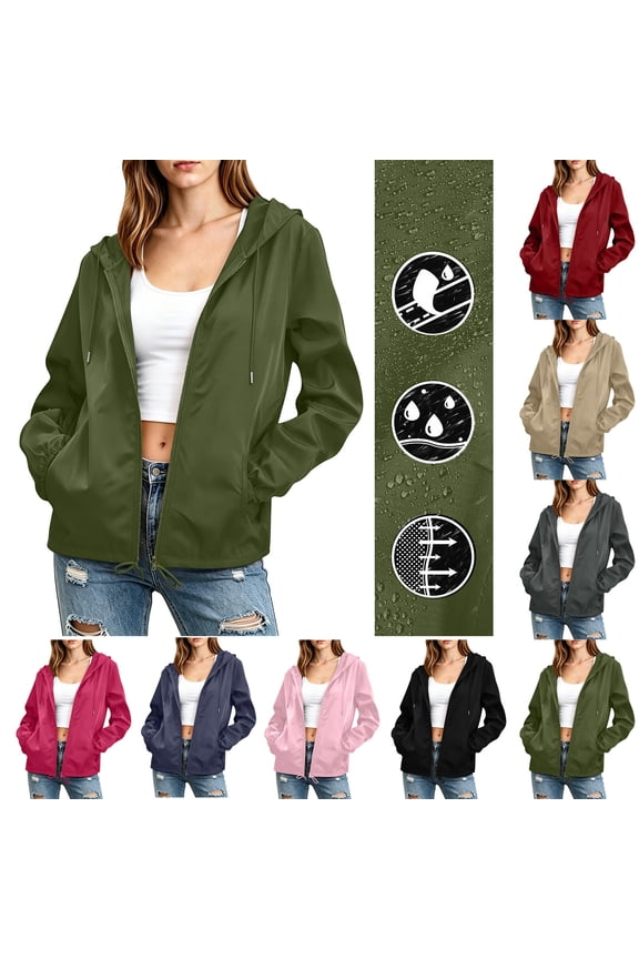 Rain Jacket for Women Waterproof Hooded Windbreaker Full Zip Cycling Running Hiking Raincoat with Pockets,Black,M
