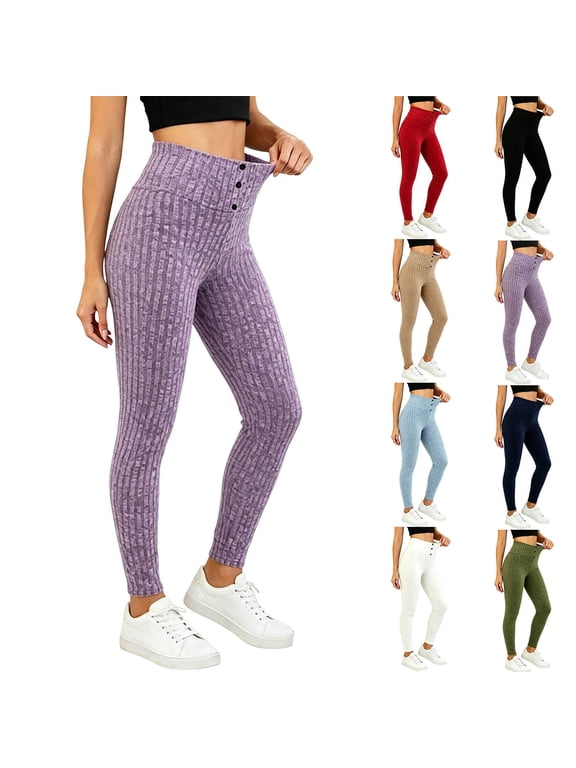Ribbed Knit Leggings for Women Elastic Waistband Slim Fit Warm Pants Casual Stretch Workout Yoga Pants S-XXL