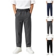 thumbnail image 1 of Lutiedan School Uniform Pants for Boys Elastic Waist Straight Leg Dress Pants Preppy Casual Sports Pants with Pocket,Navy,11-12 Years, 1 of 8