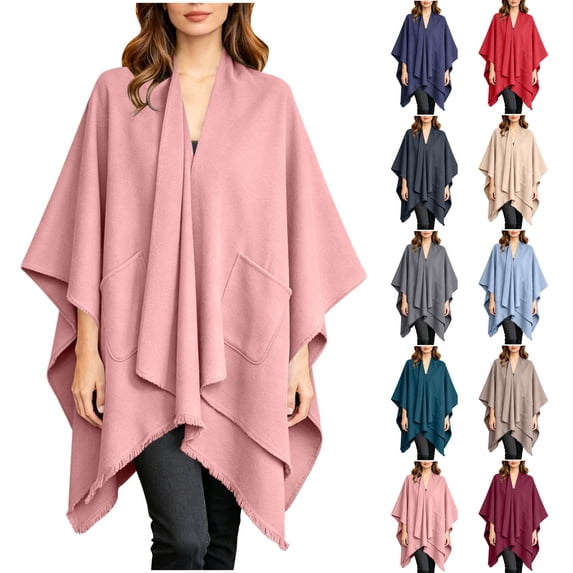 Lutiedan Shawl Wraps for Women, Soft Elegant Poncho Cape with Pockets, Open Front Scarf Blanket Cardigan for Fall Winter,Coffee