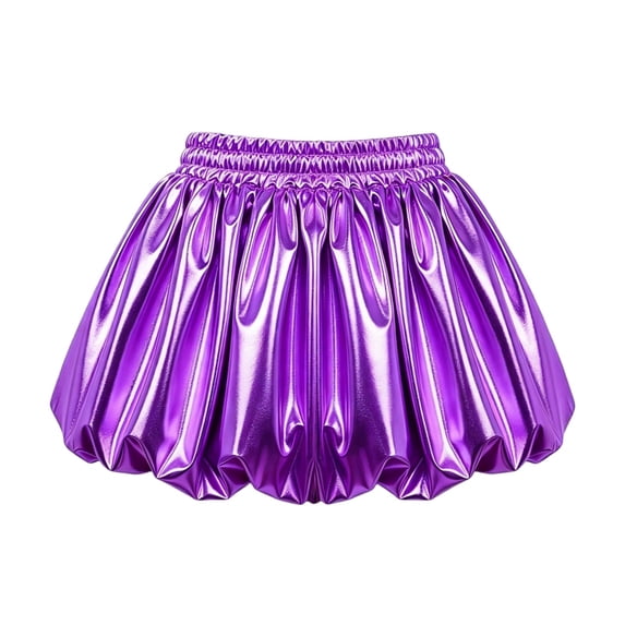 Lutiedan Shiny Bubble Skirt for Girls Metallic Holographic Puff Balloon Mini Skort with Built in Shorts Party Dance Skirt Size 4-13