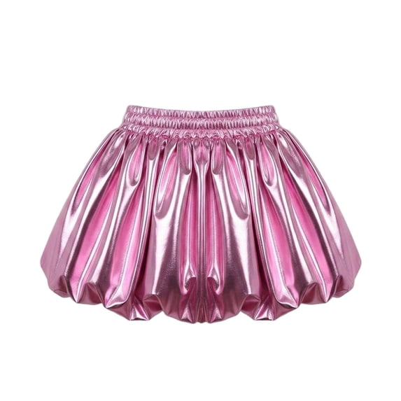 Lutiedan Shiny Bubble Skirt for Girls Metallic Holographic Puff Balloon Mini Skort with Built in Shorts Party Dance Skirt Size 4-13