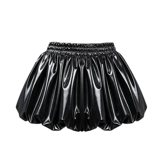 Lutiedan Shiny Bubble Skirt for Girls Metallic Holographic Puff Balloon Mini Skort with Built in Shorts Party Dance Skirt Size 4-13