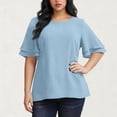 thumbnail image 1 of Lutiedan Shirts for Women Plus Size Double Tiered Short Ruffle Sleeve Blouse Loose Crewneck, 1 of 8