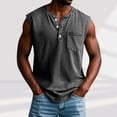 thumbnail image 1 of Lutiedan Sleeveless Shirts for Men Washed Henley Button Down V Neck Tank Tops Vintage Workout Tee Top Summer Casual Vacation Tees with Chest Pocket, 1 of 6