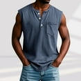 thumbnail image 1 of Lutiedan Sleeveless Shirts for Men Washed Henley Button Down V Neck Tank Tops Vintage Workout Tee Top Summer Casual Vacation Tees with Chest Pocket, 1 of 6