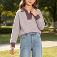 thumbnail image 1 of Lutiedan Striped Sweatshirt for Girls Fall Winter V Neck Pullover Tops Casual Long Sleeve Warm Sweatshirts Size 5-15,Brown, 1 of 6