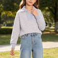 thumbnail image 1 of Lutiedan Striped Sweatshirt for Girls Fall Winter V Neck Pullover Tops Casual Long Sleeve Warm Sweatshirts Size 5-15,Gray, 1 of 6