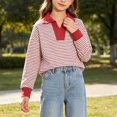 thumbnail image 1 of Lutiedan Striped Sweatshirt for Girls Fall Winter V Neck Pullover Tops Casual Long Sleeve Warm Sweatshirts Size 5-15,Red, 1 of 6