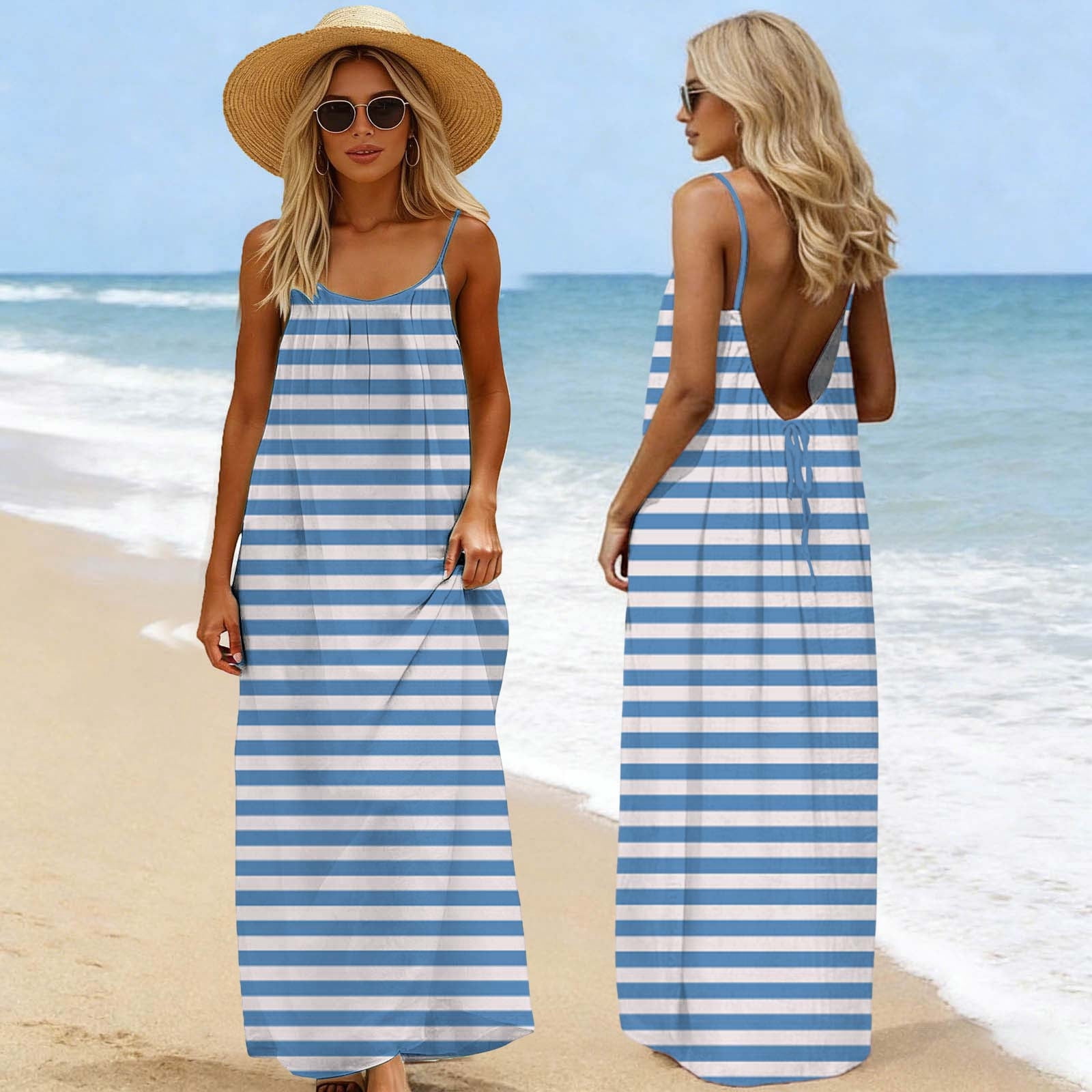 Lutiedan Summer Dresses for Women Cotton Linen Backless Cami Dress ...