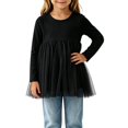 thumbnail image 1 of Lutiedan Toddler Girls Long Sleeve Tulle Peplum Tops Crew Neck Mesh Tutu Hem Shirts Casual Princess Flowy Shirts 0-3,Black, 1 of 5