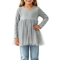 thumbnail image 1 of Lutiedan Toddler Girls Long Sleeve Tulle Peplum Tops Crew Neck Mesh Tutu Hem Shirts Casual Princess Flowy Shirts 0-3,Gray, 1 of 5