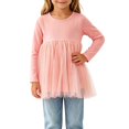 thumbnail image 1 of Lutiedan Toddler Girls Long Sleeve Tulle Peplum Tops Crew Neck Mesh Tutu Hem Shirts Casual Princess Flowy Shirts 0-3,Pink, 1 of 5