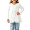 thumbnail image 1 of Lutiedan Toddler Girls Long Sleeve Tulle Peplum Tops Crew Neck Mesh Tutu Hem Shirts Casual Princess Flowy Shirts 0-3,White, 1 of 5