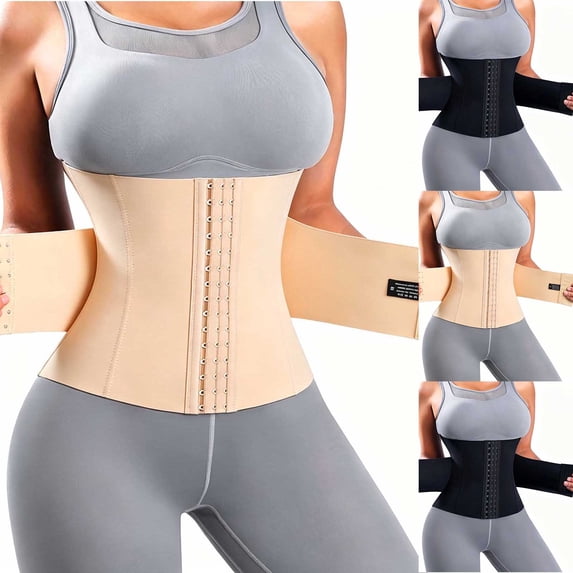 Lutiedan Waist Cincher Shaperwear for Women Tummy Control Full Body Shapewear Double Belt Wrap Corset Trainer Shaper,Black,M