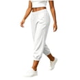 thumbnail image 1 of Lutiedan Women's Cottton Linen Capri Pants High Waisted Workout Cropped Joggers Summer Casual Athletic Gym Capris with Side Pockets, 1 of 7
