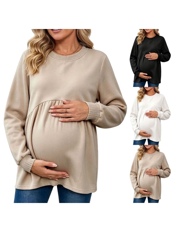 Women's Maternity Sweatshirt Oversized Long Sleeve Pregnant Shirt Fall Soft Casual Crew Neck Pullover Tops Size S-3XL