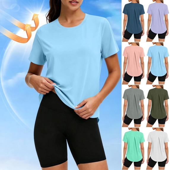 Lutiedan Women's Sun Protection T-Shirt Workout UPF 50+ UV Rash Guard Short Sleeve Shirts Crew Neck Hiking Athletic Tops S-3XL