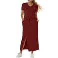 thumbnail image 1 of Lutiedan Womens 2 Piece Long Skirt Sets V Neck Short Sleeve Tops and Side Slit Stretchy Drawstring Skirt Set Summer Casual Vacation Outfits, 1 of 6