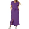 thumbnail image 1 of Lutiedan Womens 2 Piece Long Skirt Sets V Neck Short Sleeve Tops and Side Slit Stretchy Drawstring Skirt Set Summer Casual Vacation Outfits, 1 of 6