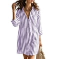 thumbnail image 1 of Lutiedan Womens Button Down Shirt Dresses Long Sleeve Collared V Neck Striped Dress Summer Side Split Casual Mini Dress, 1 of 7